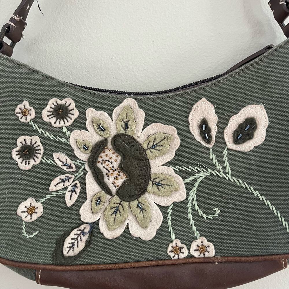 VTG Small Y2K 2000's Liz Claiborne Olive Green Purse  Felt/Beaded - Picture 6 of 6